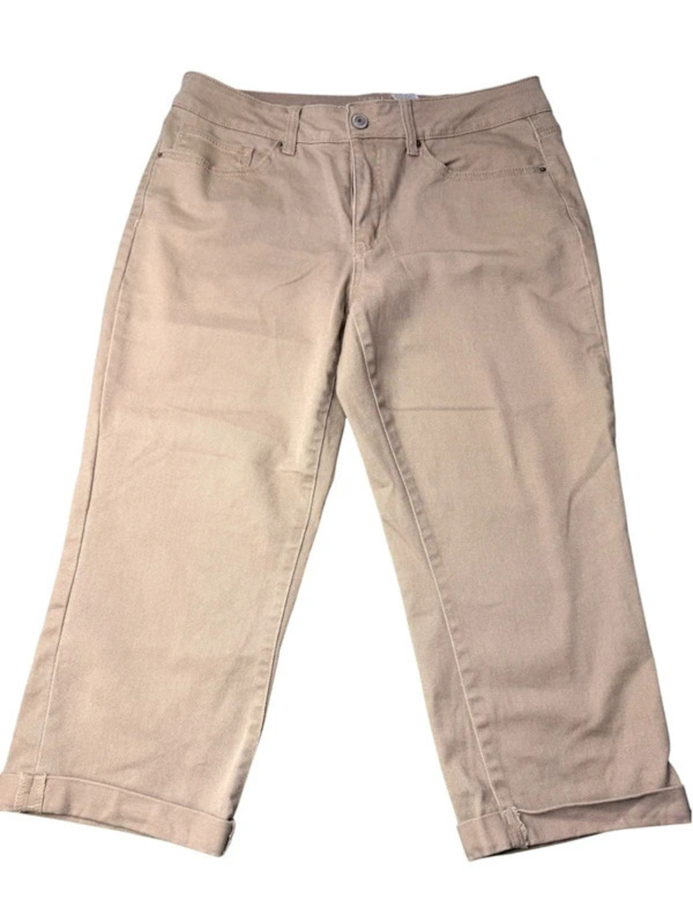 Time and Tru Women's 16 Mid Rise Capri Pants Beige Khaki Stretch NWOT 2123